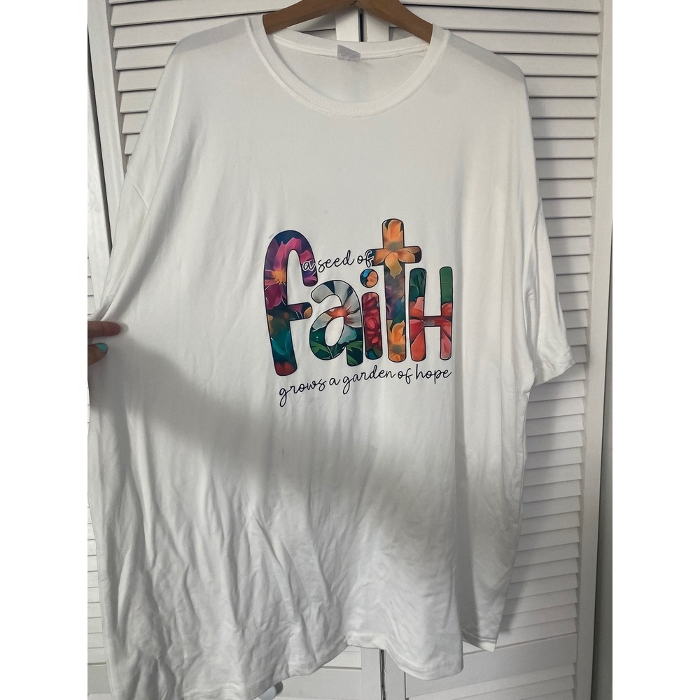 Faith Floral Graphic Tee White Short Sleeve T-Shirt Mens 4XL Womens 5XL Oversize